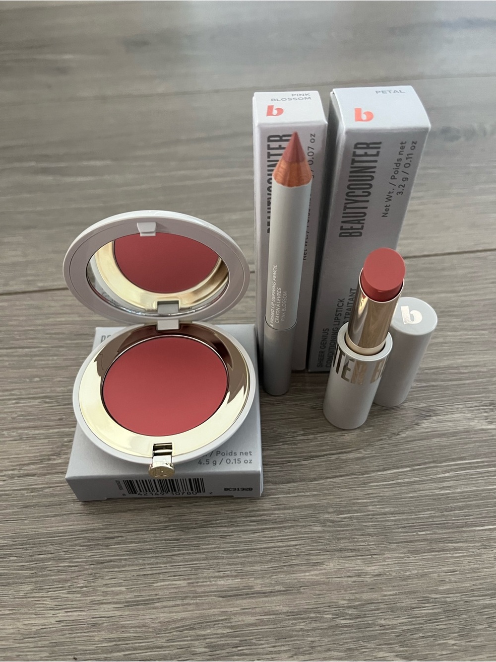 NWT Beautycounter Rosebud  Cream Blush, Blossom Lipliner, Petal Lipstick